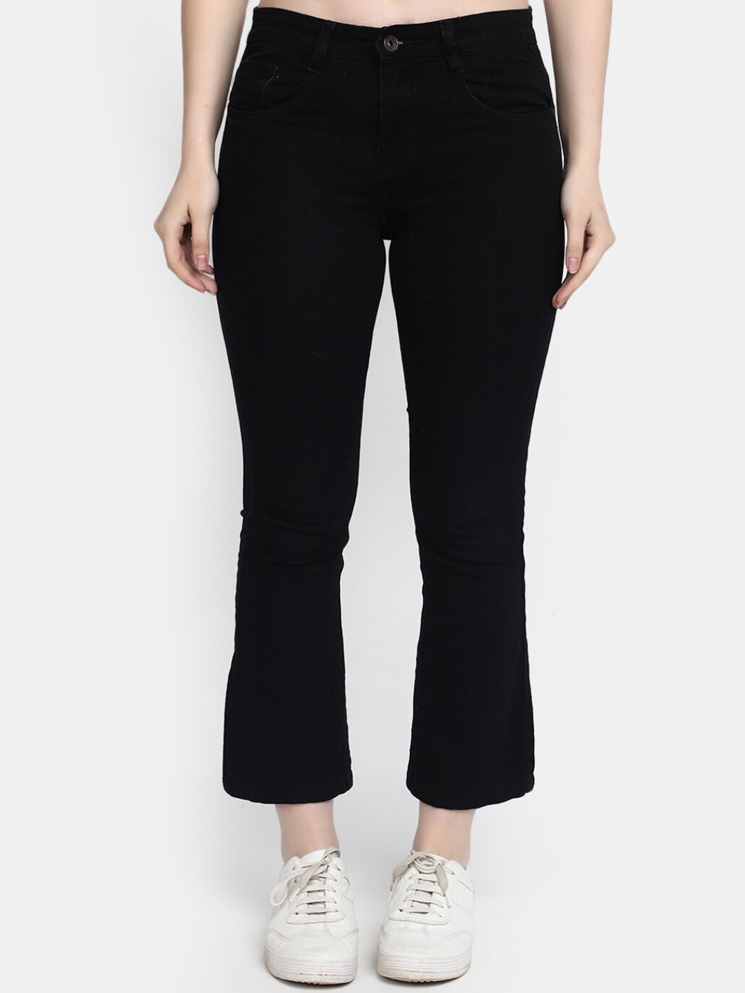 

V-Mart Women High Rise Clean Look Cotton Cropped Jeans, Black