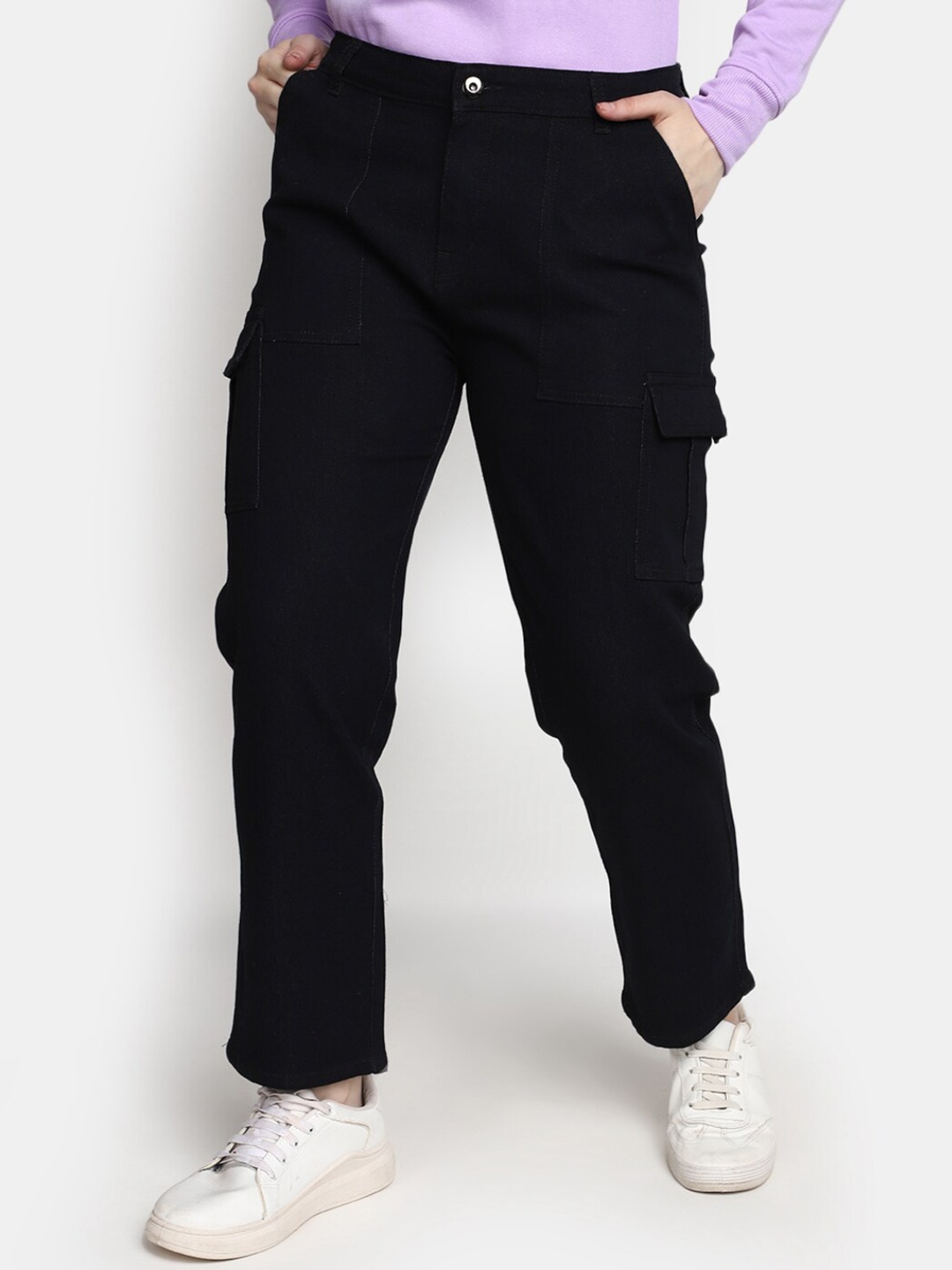V-Mart Women High Rise Clean Look Cotton Jeans, Black