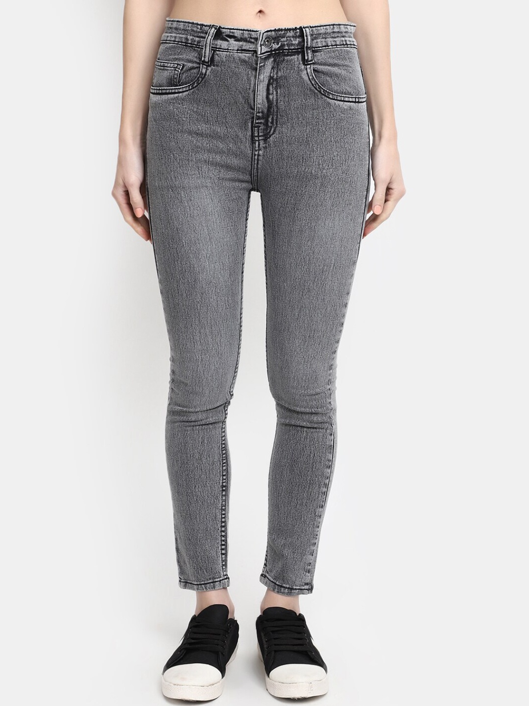 V-Mart Women High Rise Clean Look Heavy Fade Cotton Jeans, Grey