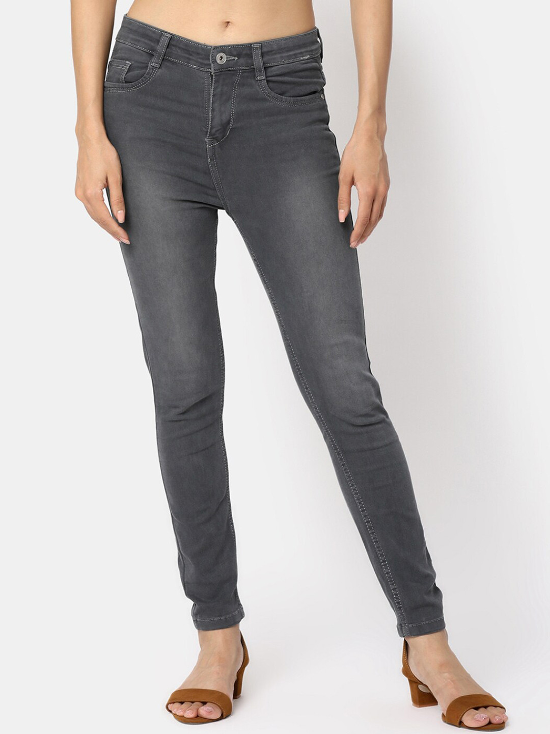 

V-Mart Women High Rise Clean Look Light Fade Jeans, Grey