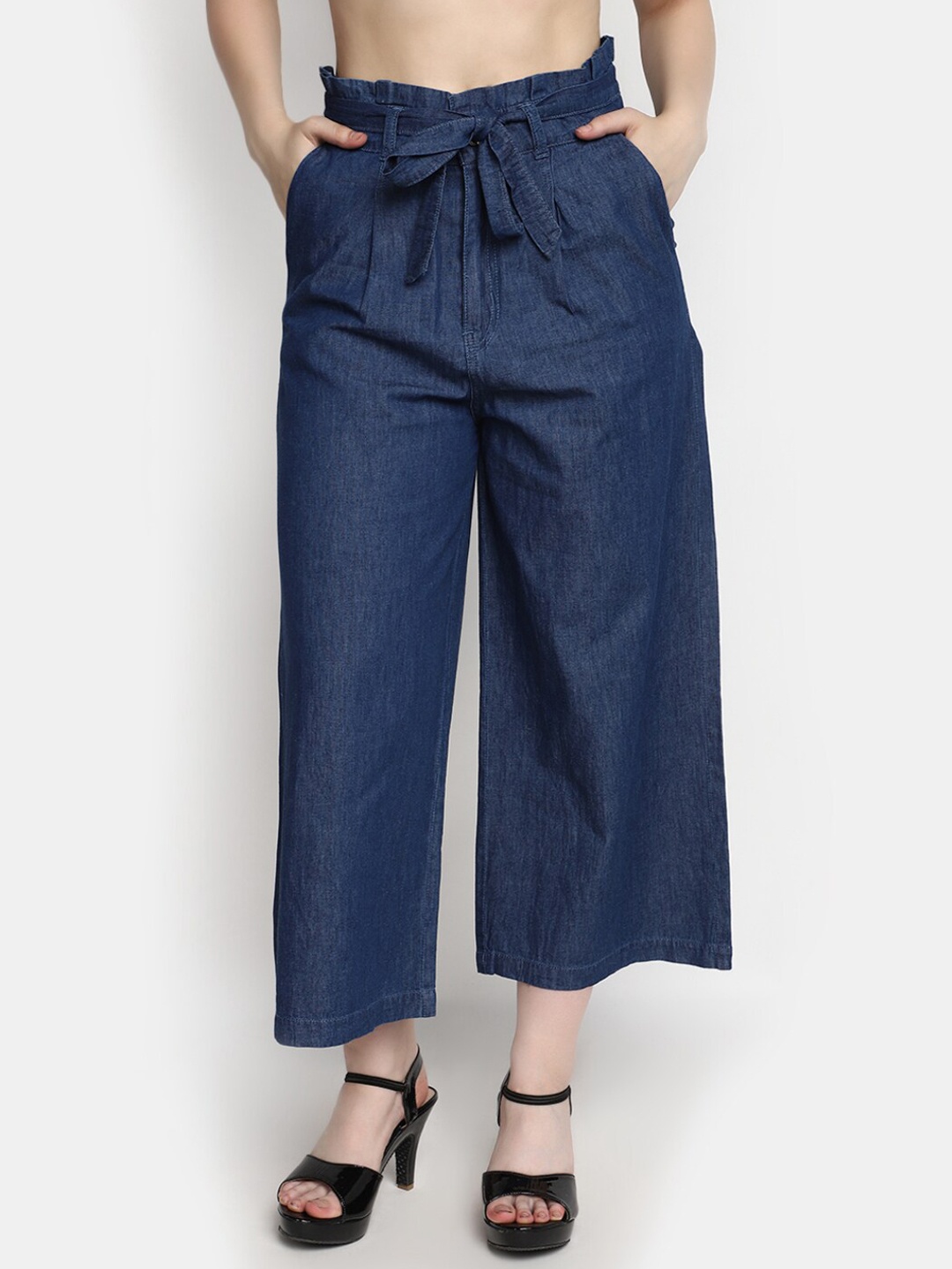 V-Mart Women Clean Look Cropped Cotton Jeans, Blue