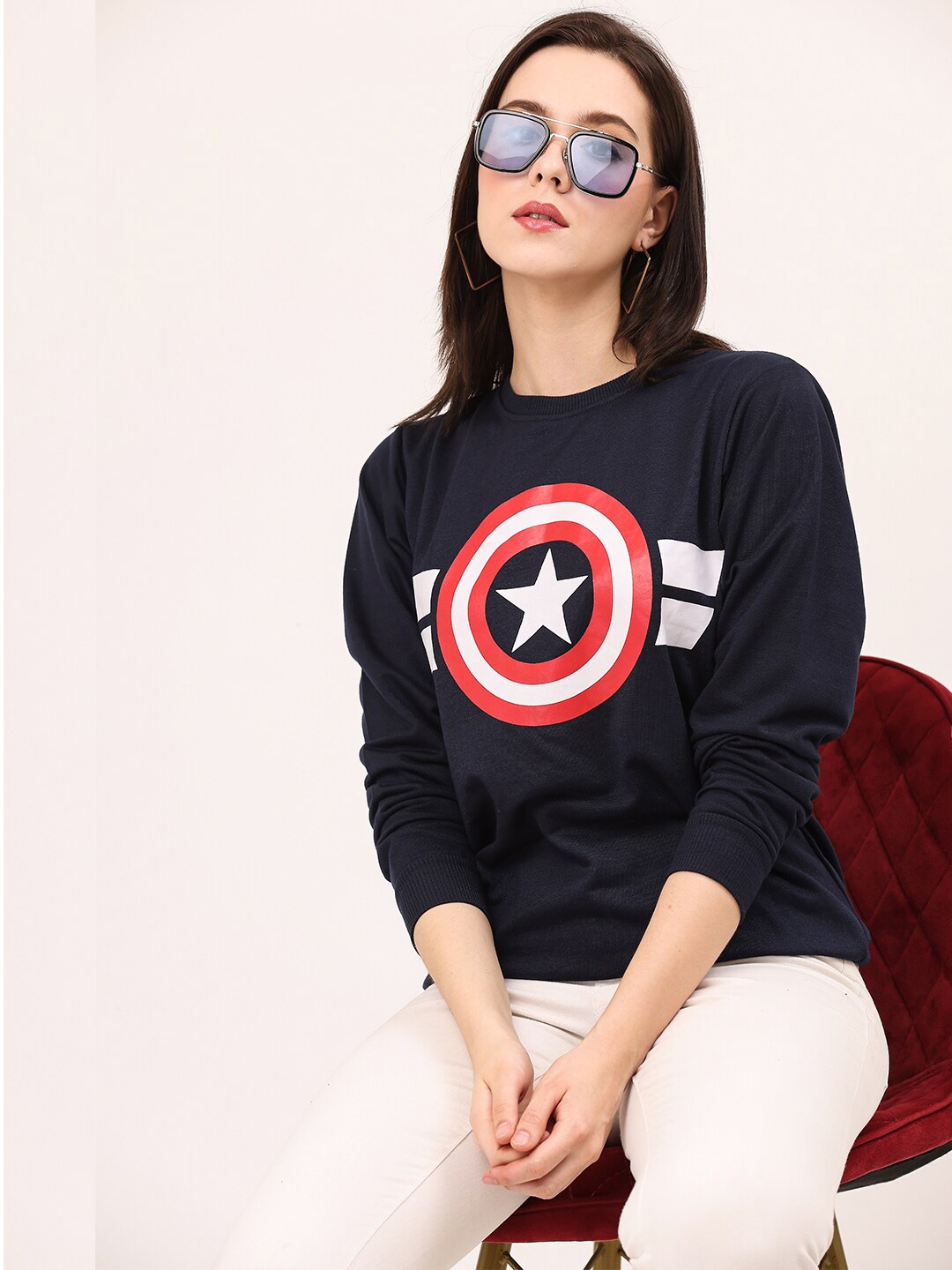 Leotude Women Navy Blue Printed Sweatshirt