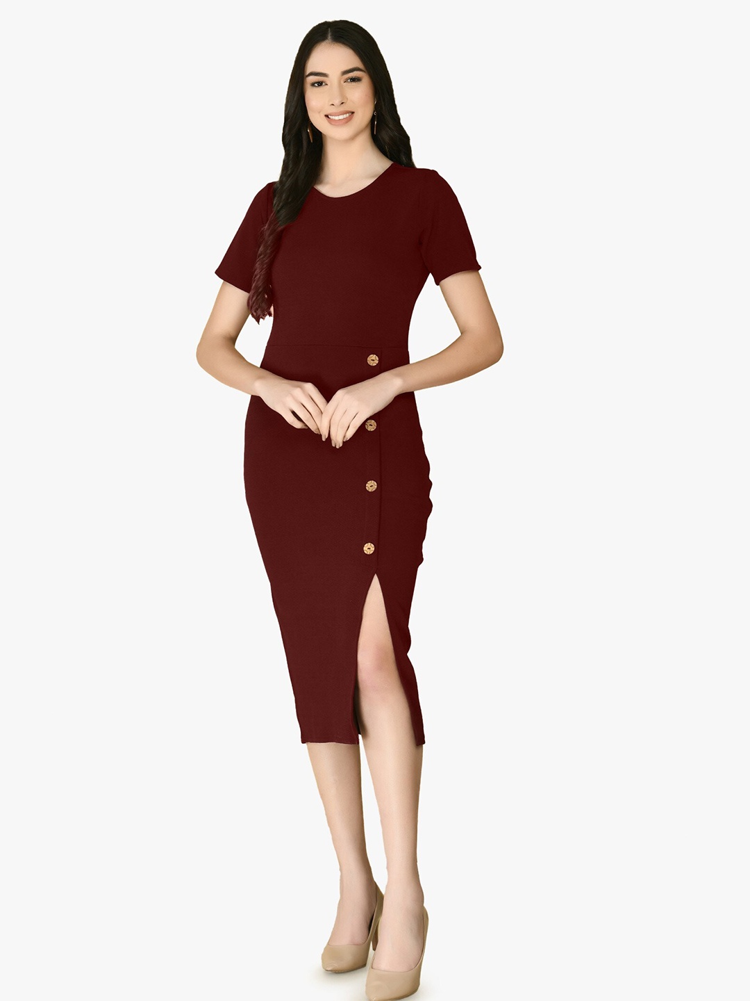 

Moshe High Slit Bodycon Midi Dress, Maroon