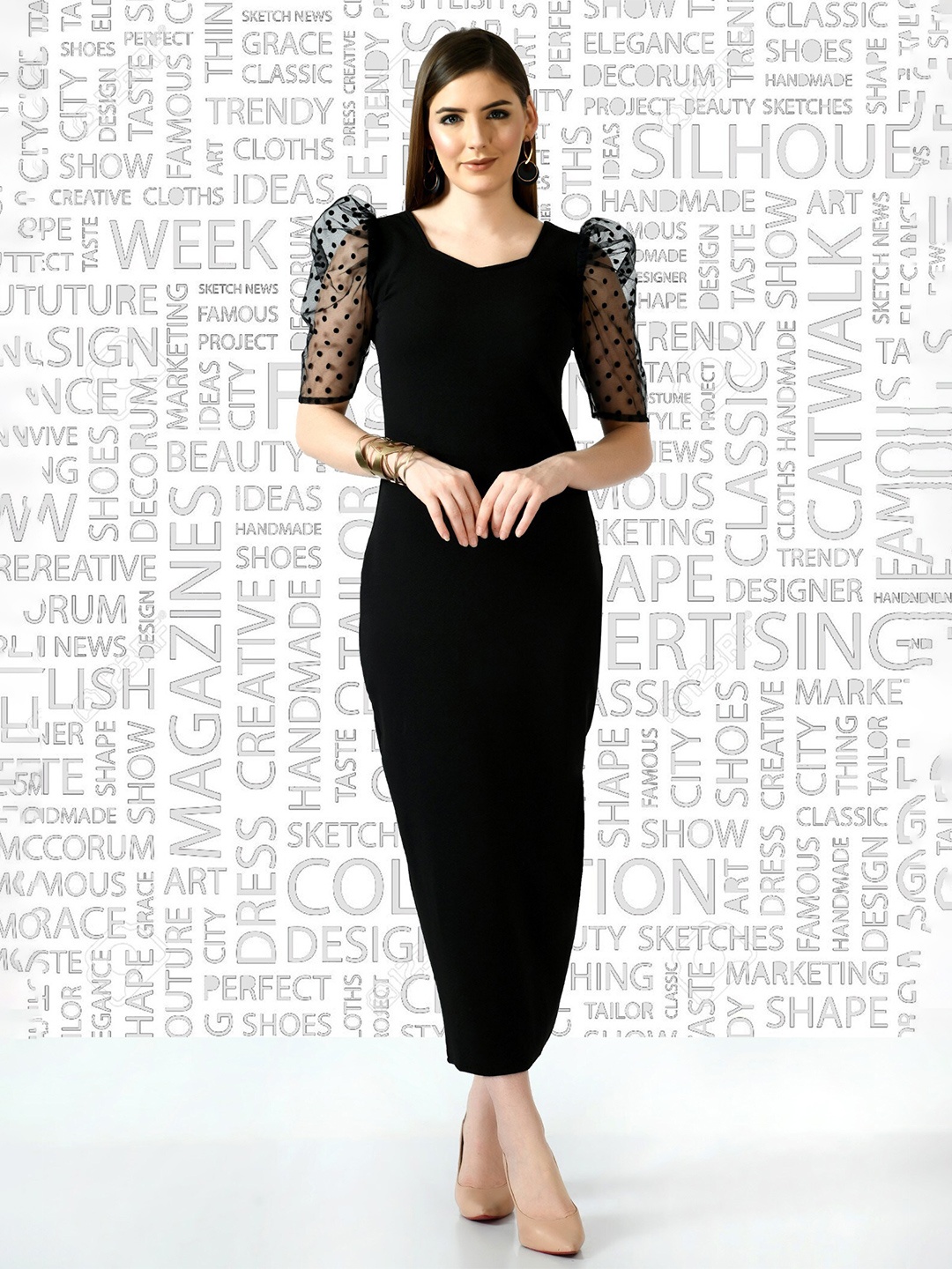 

Moshe Puff Sleeve Bodycon Midi Dress, Black