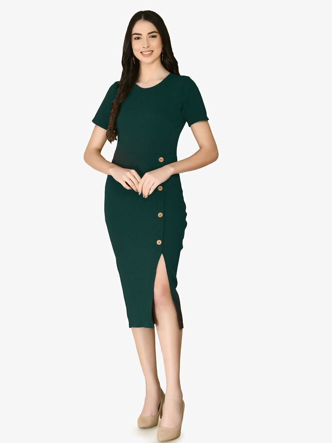

Moshe High Slit Bodycon Midi Dress, Green