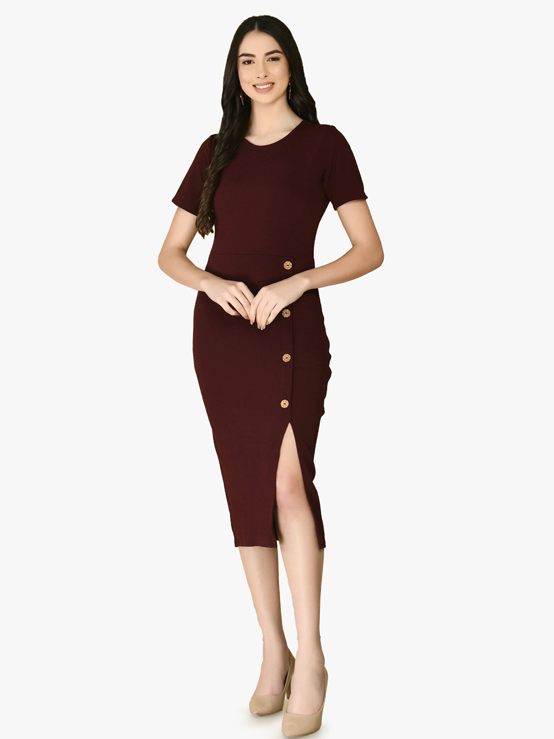 

Moshe High Slit Bodycon Midi Dress, Burgundy