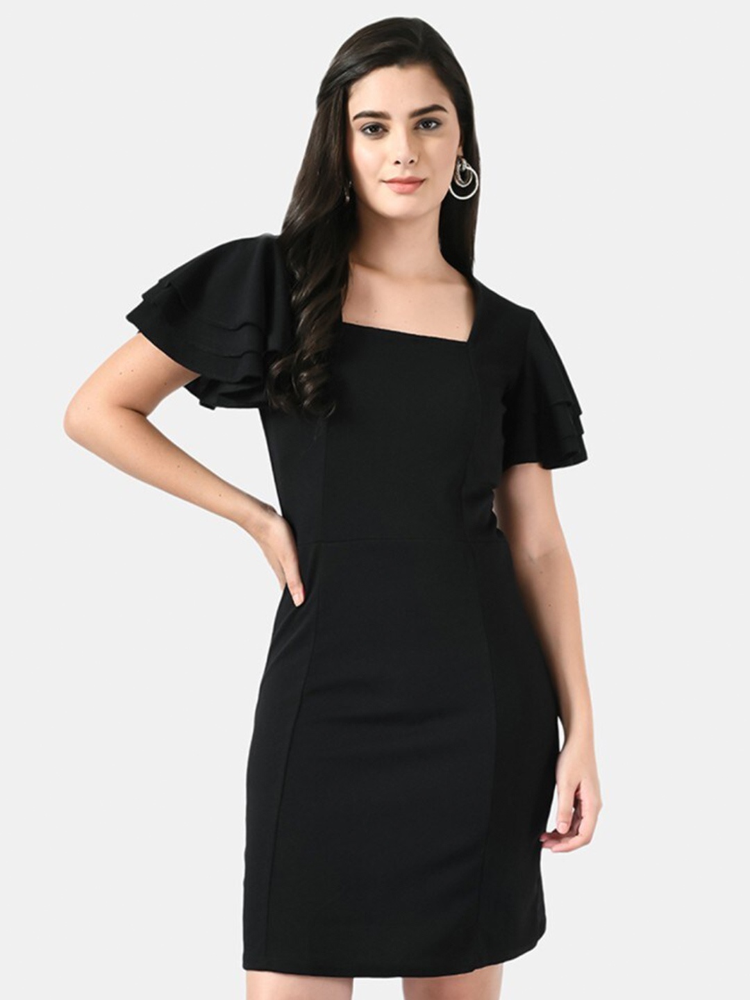 

Moshe Flutter Sleeve Sheath Dress, Black