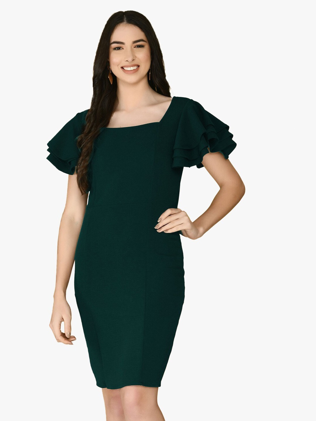 

Moshe Flutter Sleeve Sheath Dress, Green