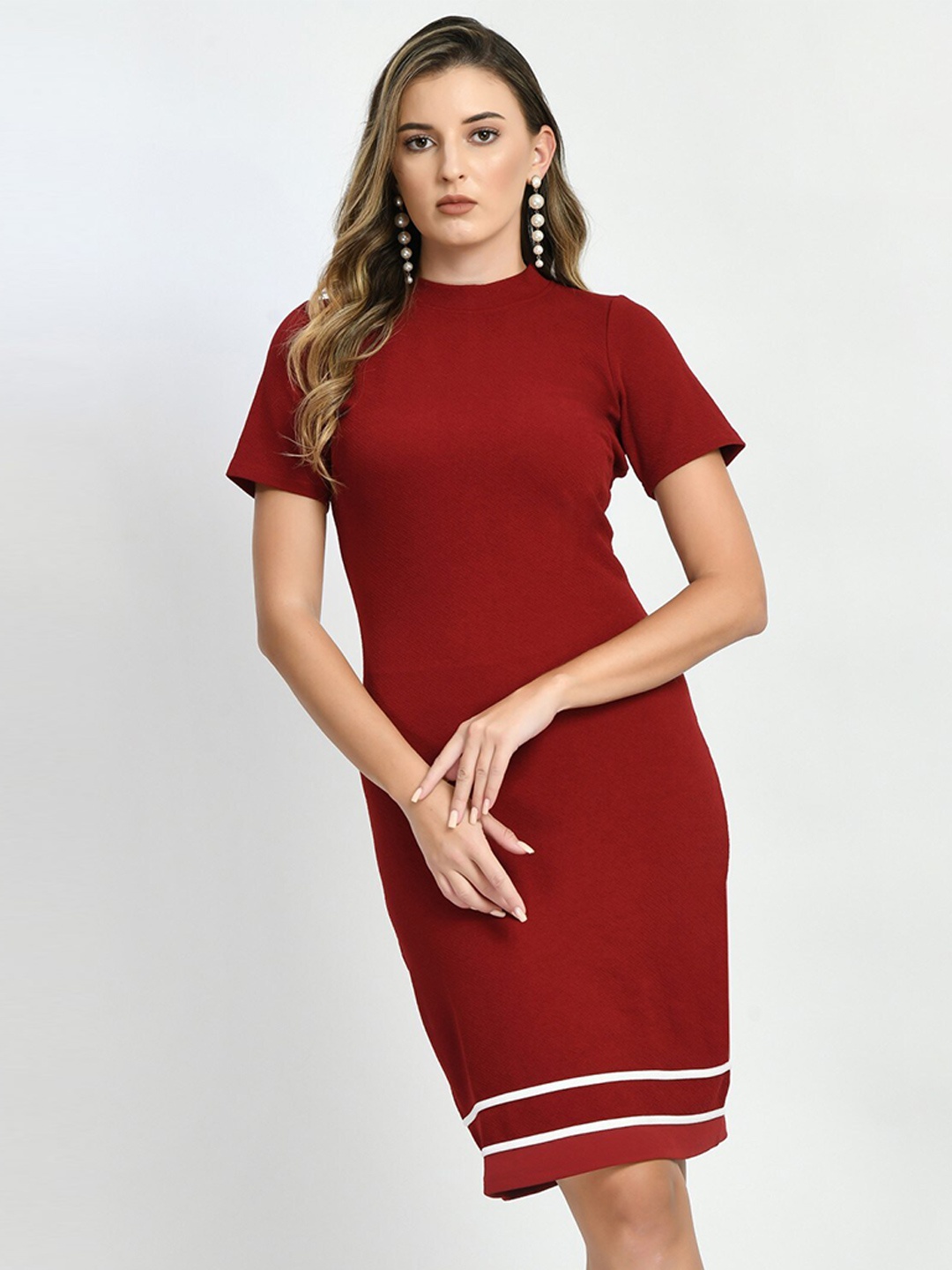 

Moshe Round Neck Sheath Dress, Maroon