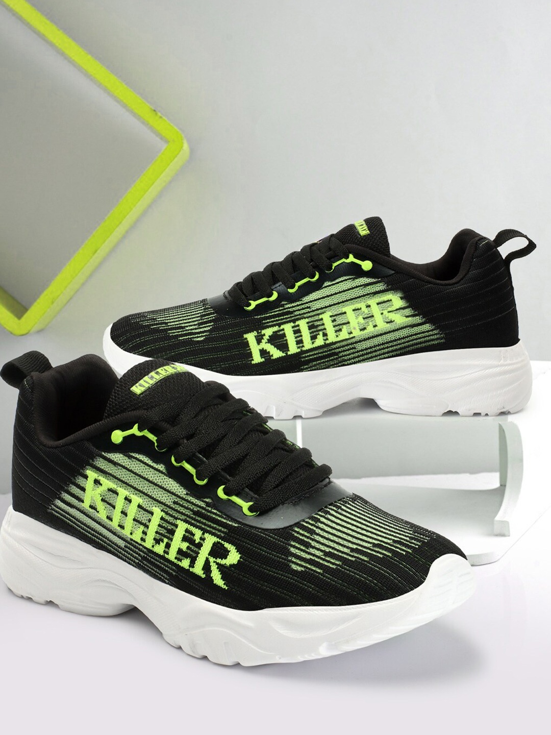 Killer Men Textile Flyknit Running Shoes, Black