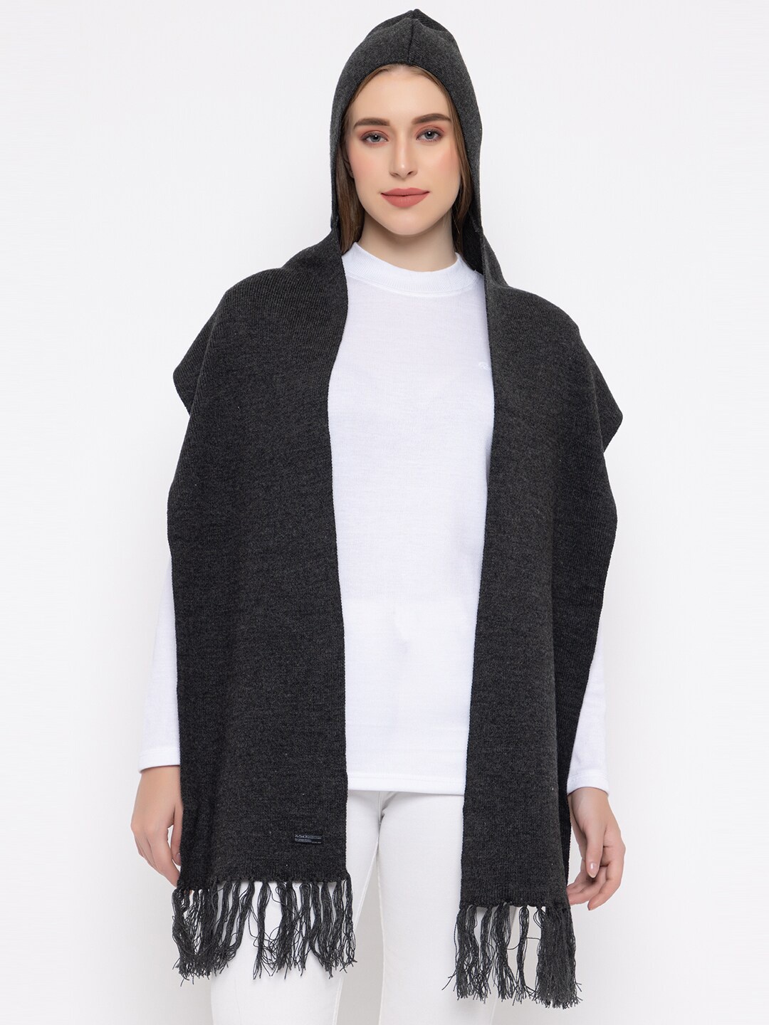 513 Acrylic Scarves With Attached Muffler Cap, Charcoal