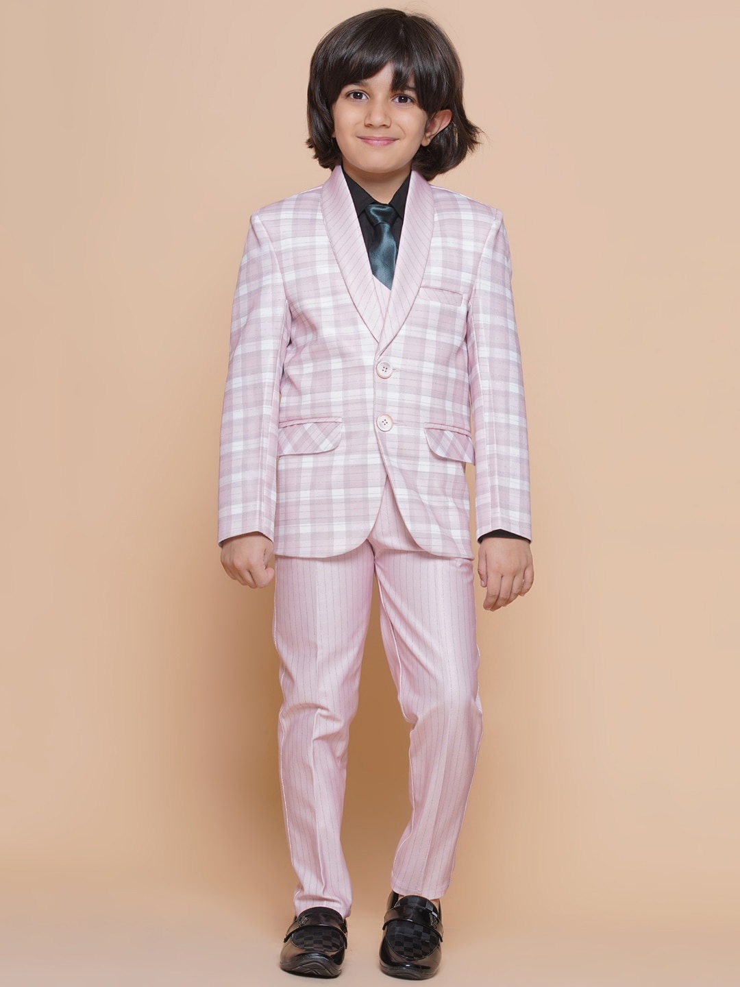 

Aj DEZInES Boys Checked Single-Breasted 3 Piece Suit, Pink