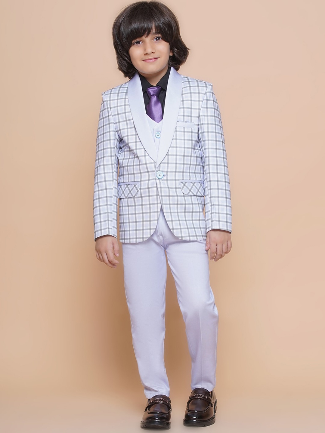 

Aj DEZInES Boys Checked Single-Breasted 3 Piece Suit, Mauve