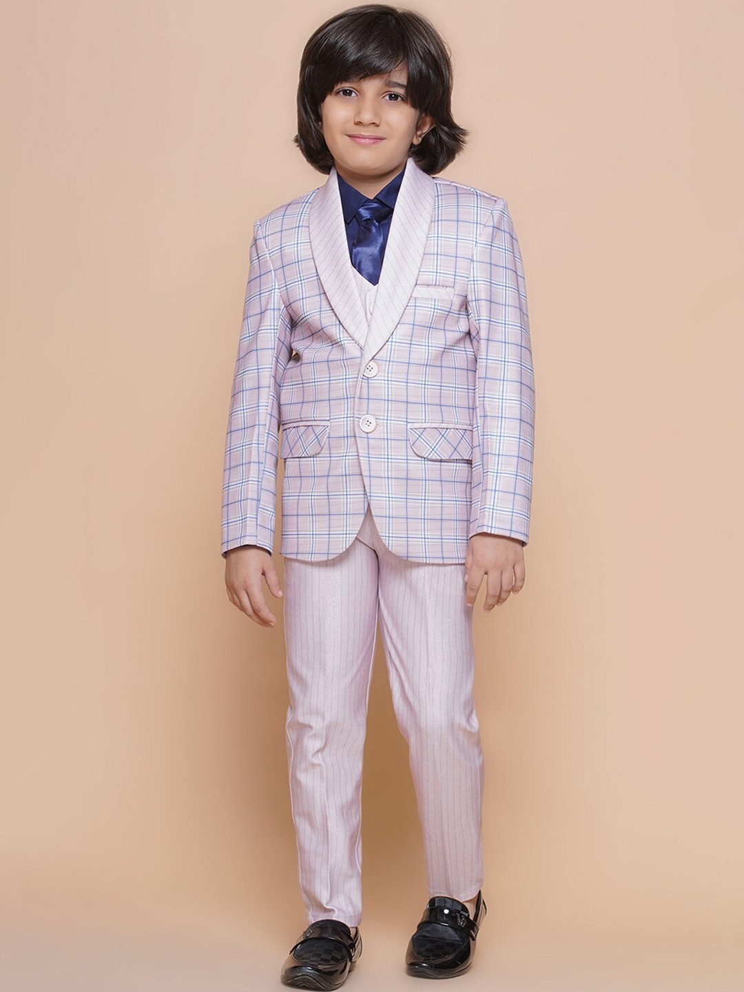 

Aj DEZInES Boys Checked Single-Breasted Five-Piece Suit, Pink
