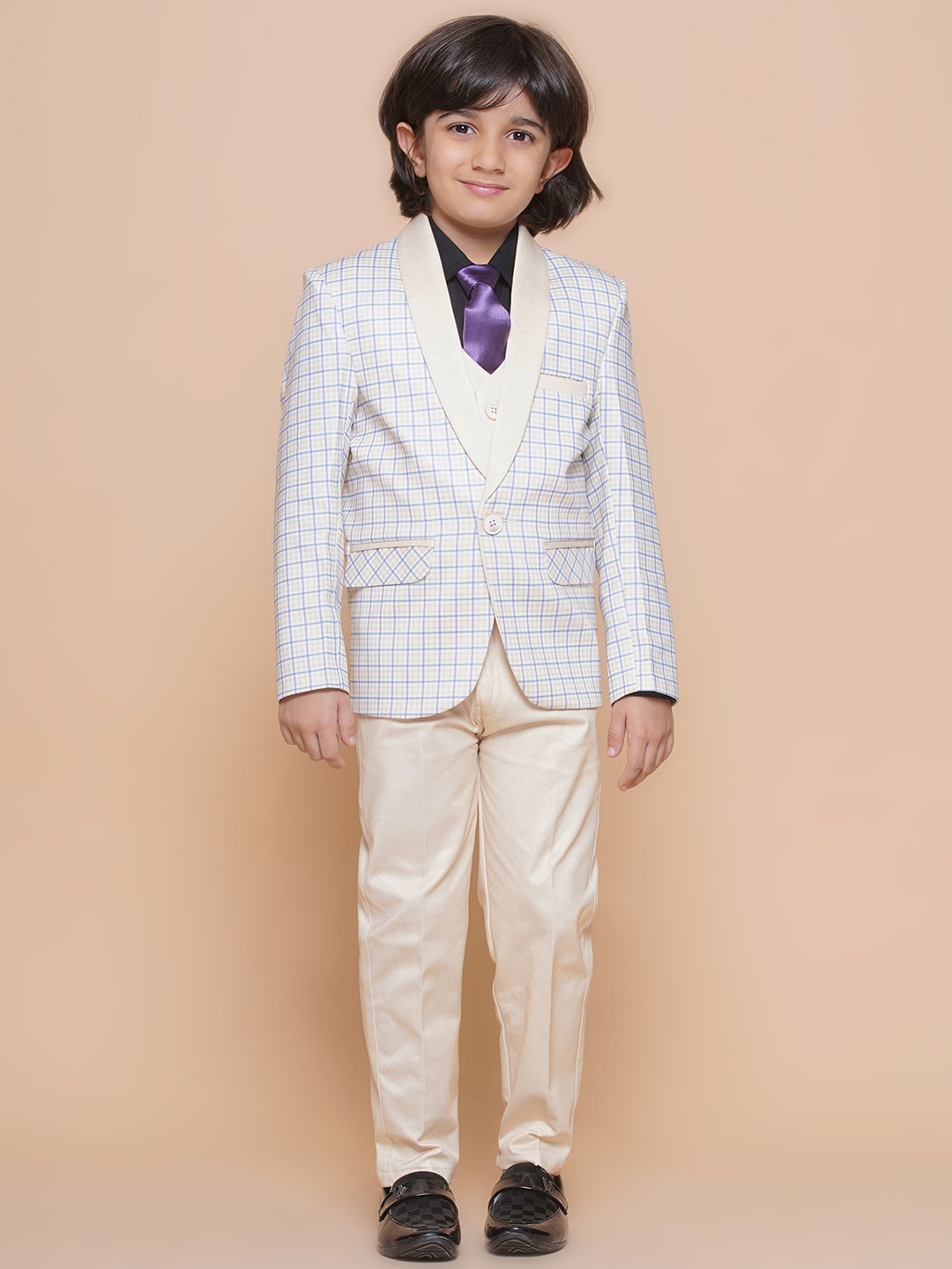 

Aj DEZInES Boys Checked Single-Breasted 3-Piece Formal Suit, Lime green