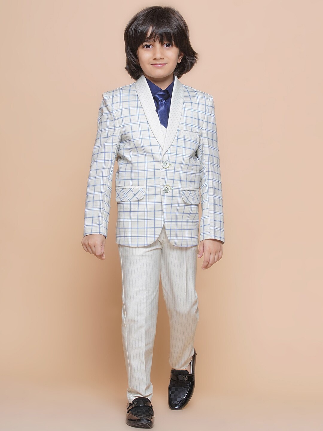 Aj DEZInES Boys Checked Single Breasted 5-Piece Suit Sets, Green