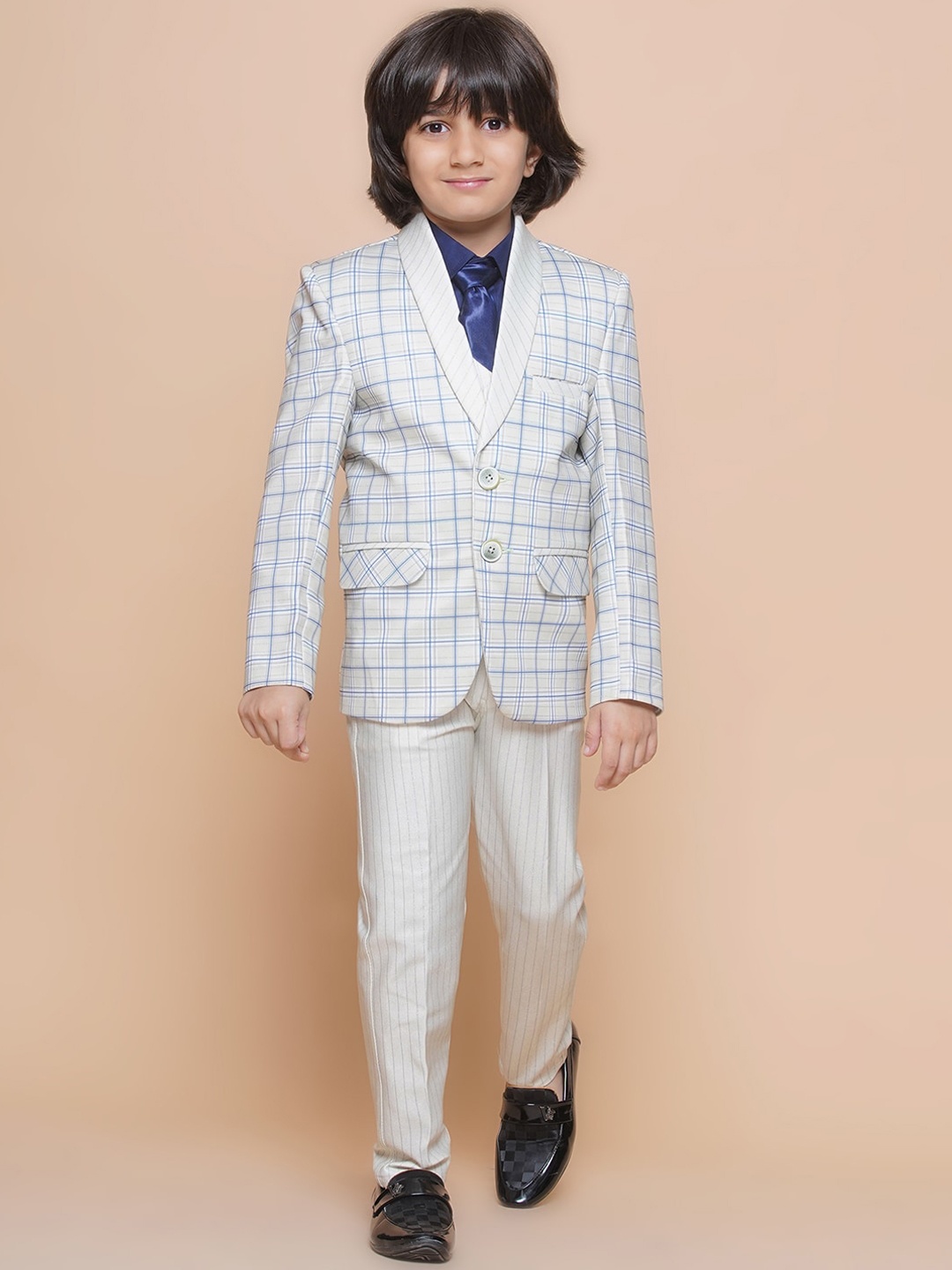 Aj DEZInES Boys Checked Single-Breasted 3 Pieces Formal Suit, Blue