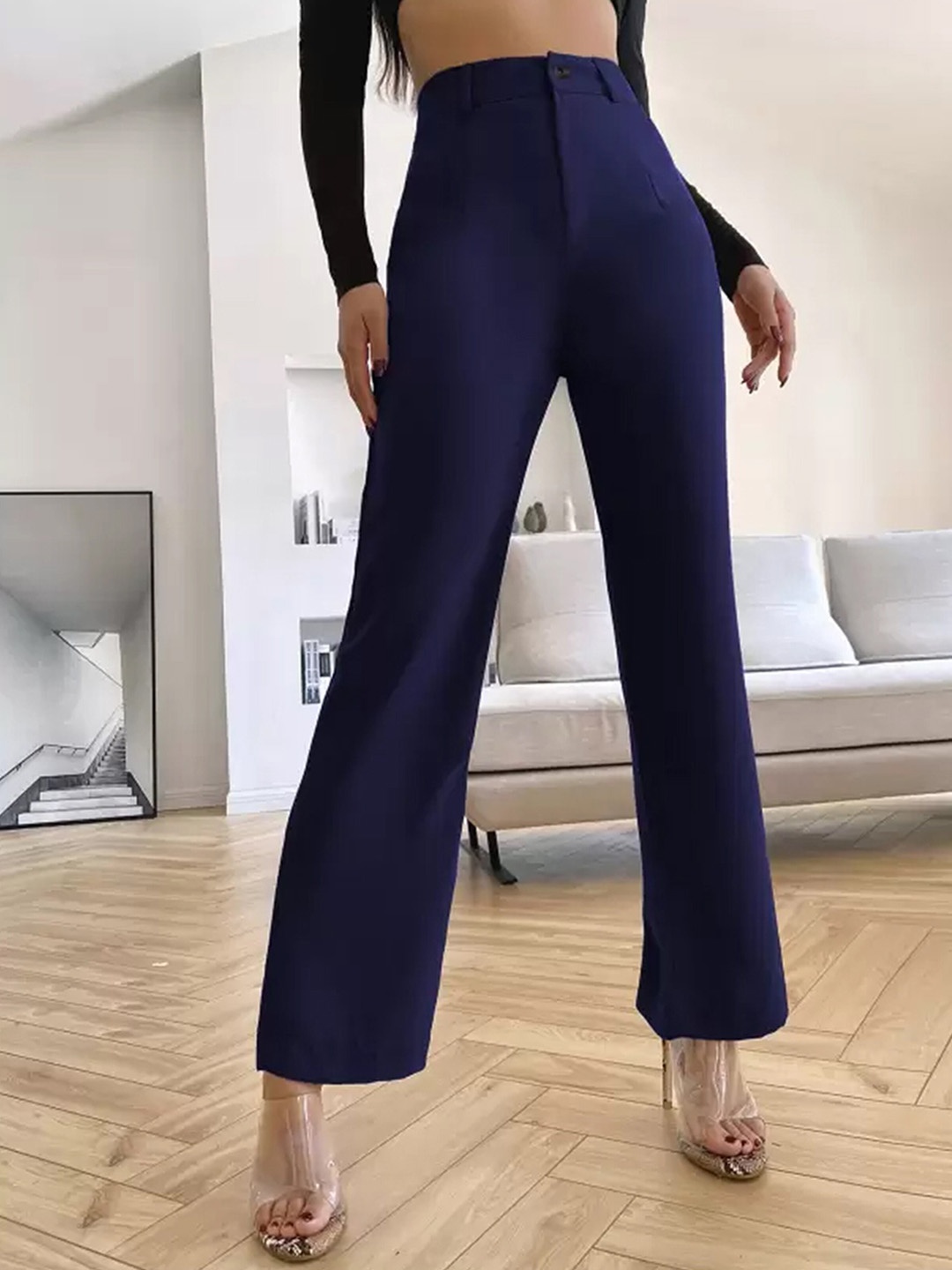 

N N ENTERPRISE Women Original High-Rise Trousers, Blue