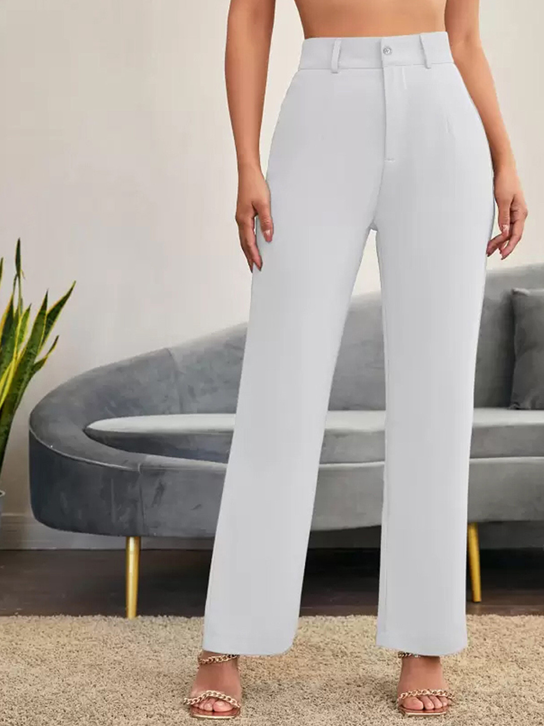 

N N ENTERPRISE Women Original High-Rise Parallel Trousers, White