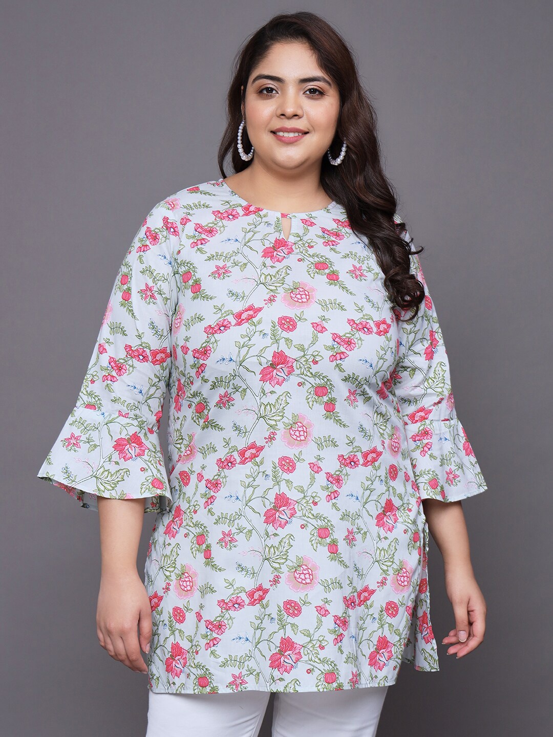 

Tissu Floral Printed Pure Cotton Kurti, Blue