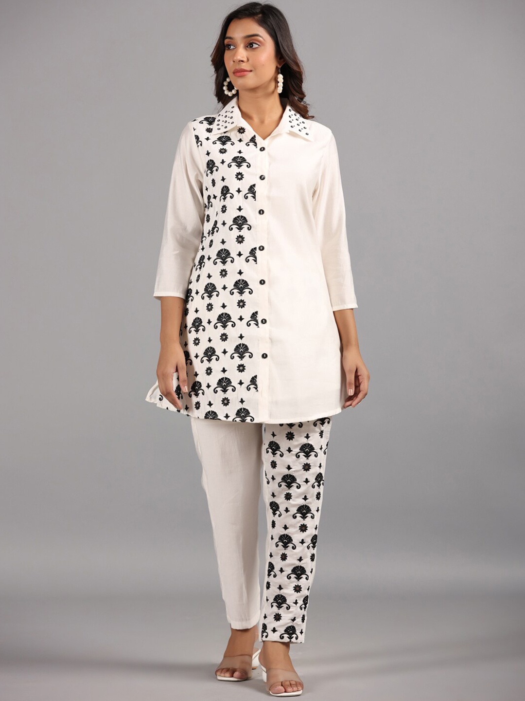 

Amchoor Embroidered Shirt Collar Co-Ords, White