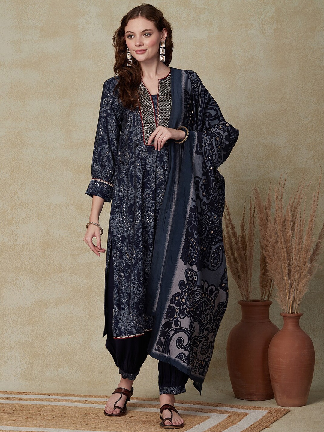

FASHOR Ethnic Motifs Printed Regular Kurta with Salwar & With Dupatta, Blue