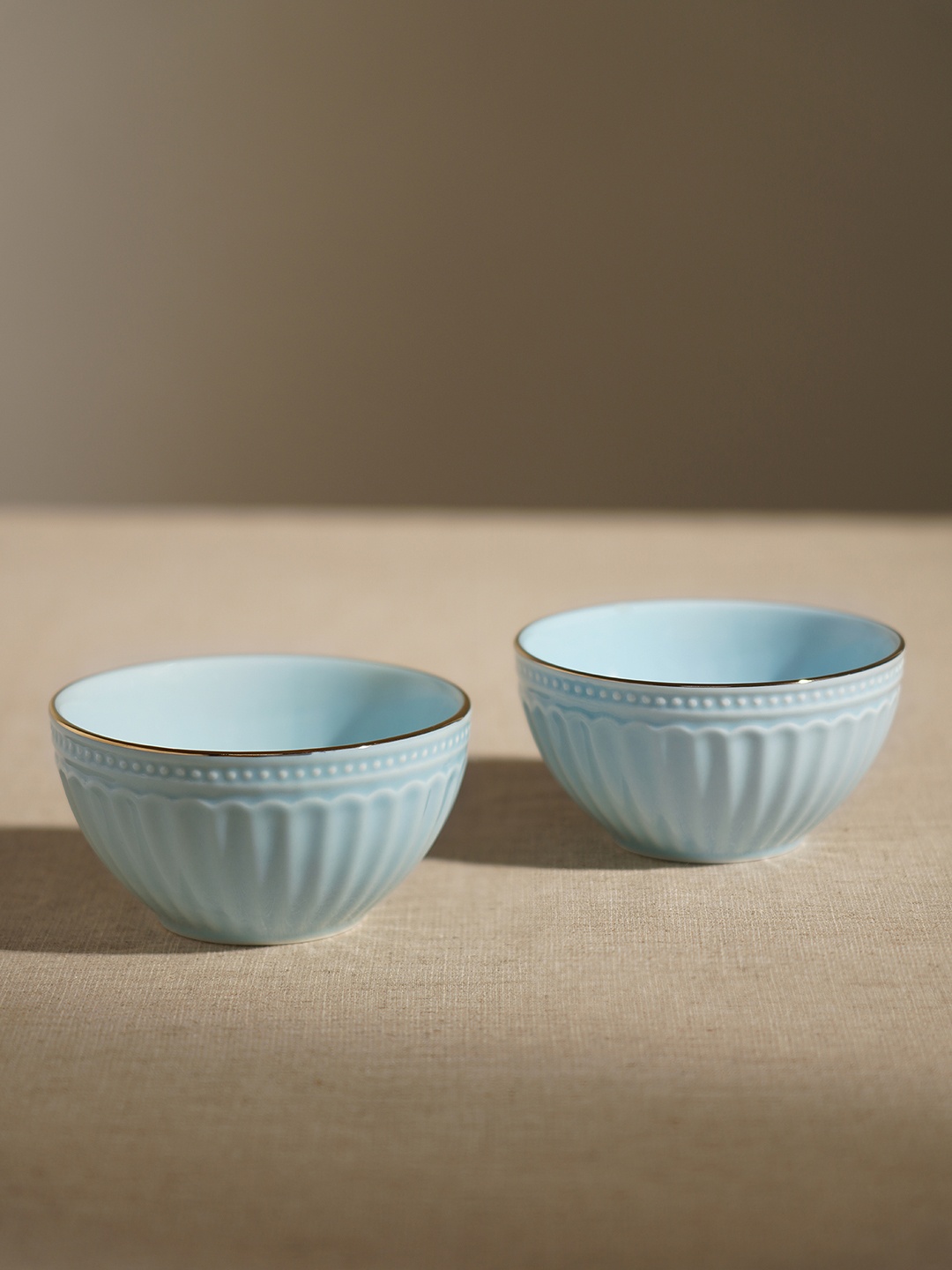 

Pure Home and Living 2 Pieces Blue Hand Painted Printed Ceramic Matte Bowls
