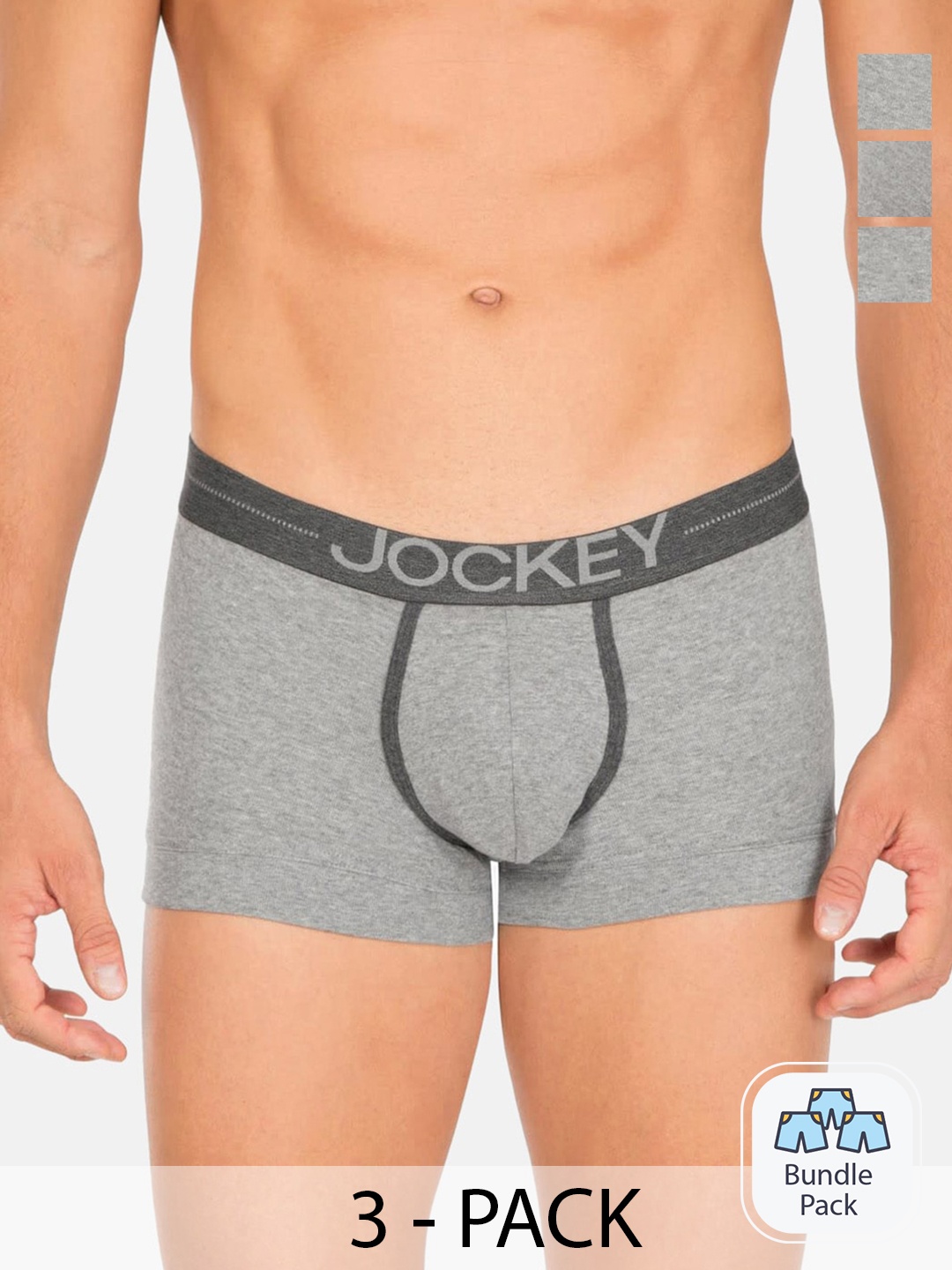 

Jockey Men Pack Of 3 Outer Elastic Trunk 11036406-3, Grey melange