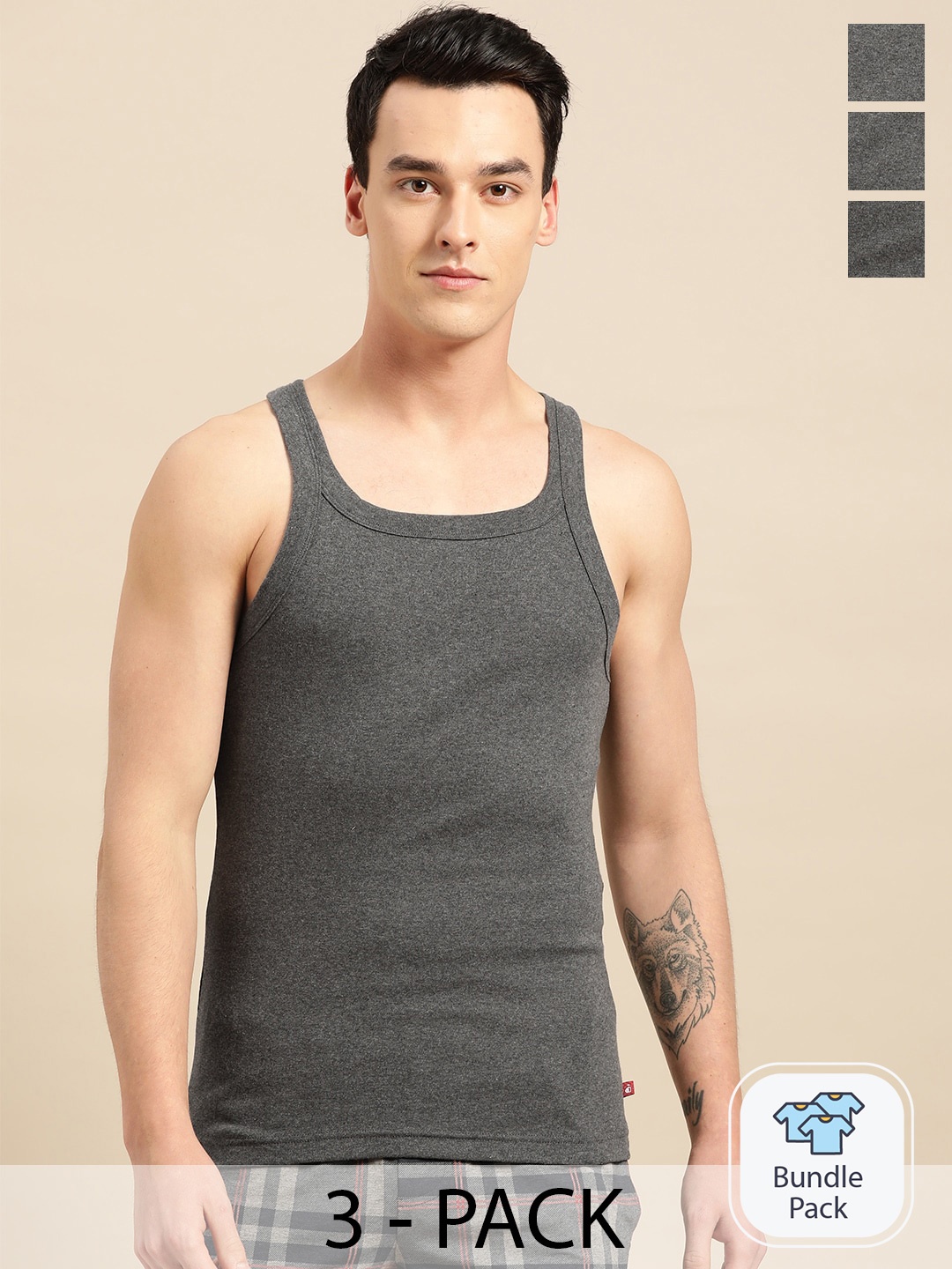 

Jockey Pack Of 3 Cotton Innerwear Vests, Charcoal