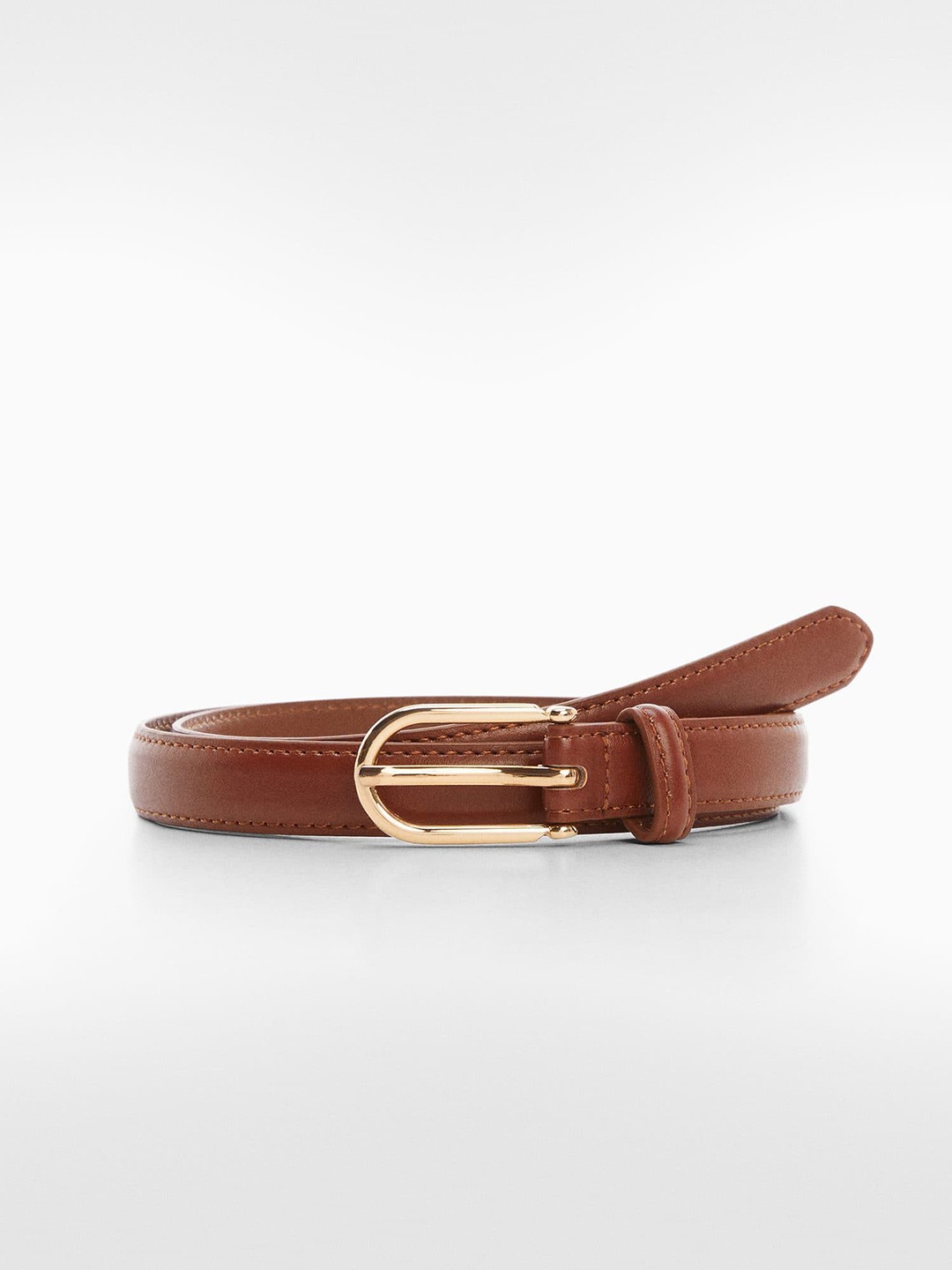 

MANGO Women Slim PU Belt, Brown