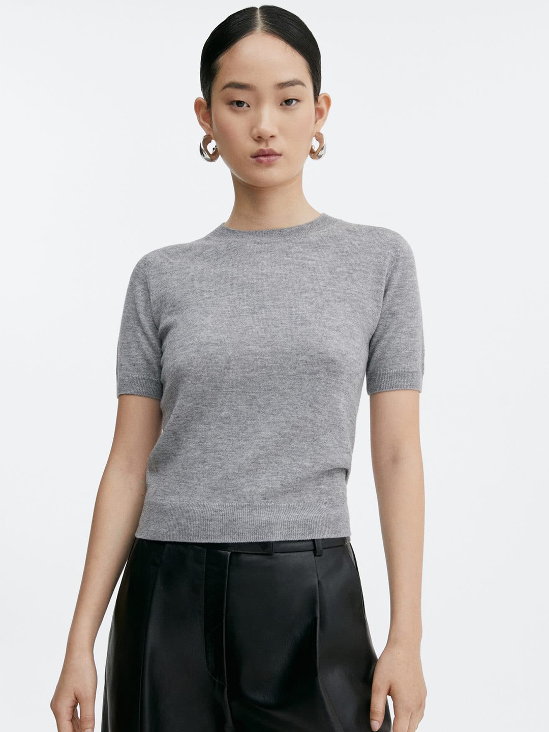 

MANGO Women Woollen Pullover, Grey