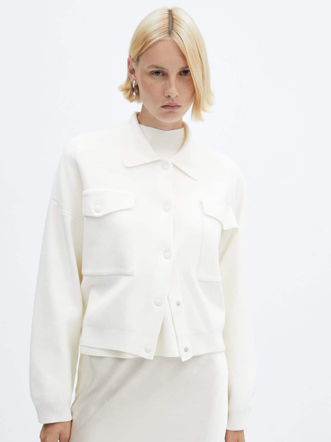 

MANGO Shirt Collar Cardigan, White