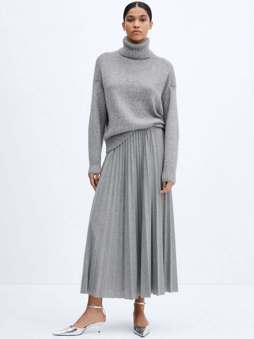 

MANGO Accordion Pleated Midi Flared Skirt, Grey