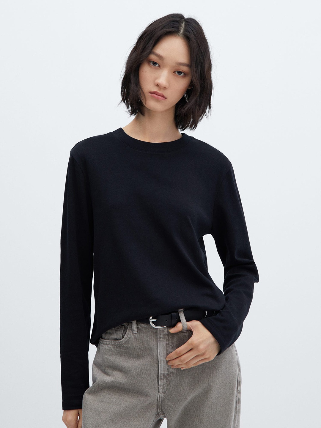 

MANGO Women Long Sleeves T-shirt, Black