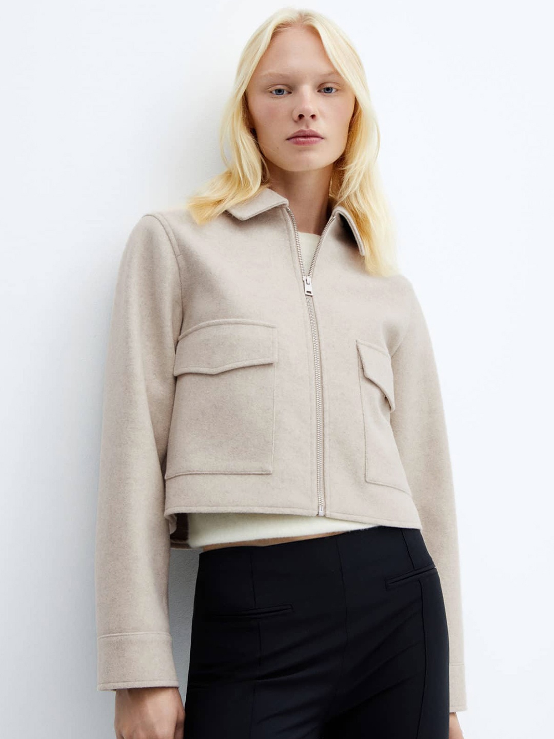 

MANGO Spread Collar Flap Pockets Detailed Oversized Tailored Jacket, Beige