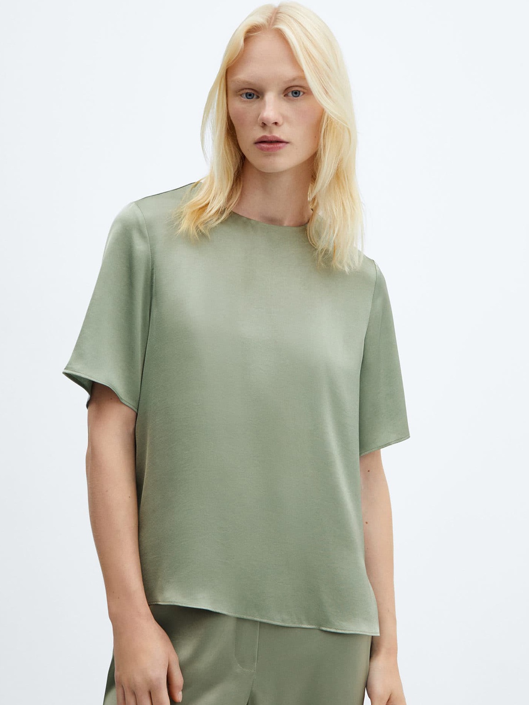 

MANGO Satin Top, Sea green