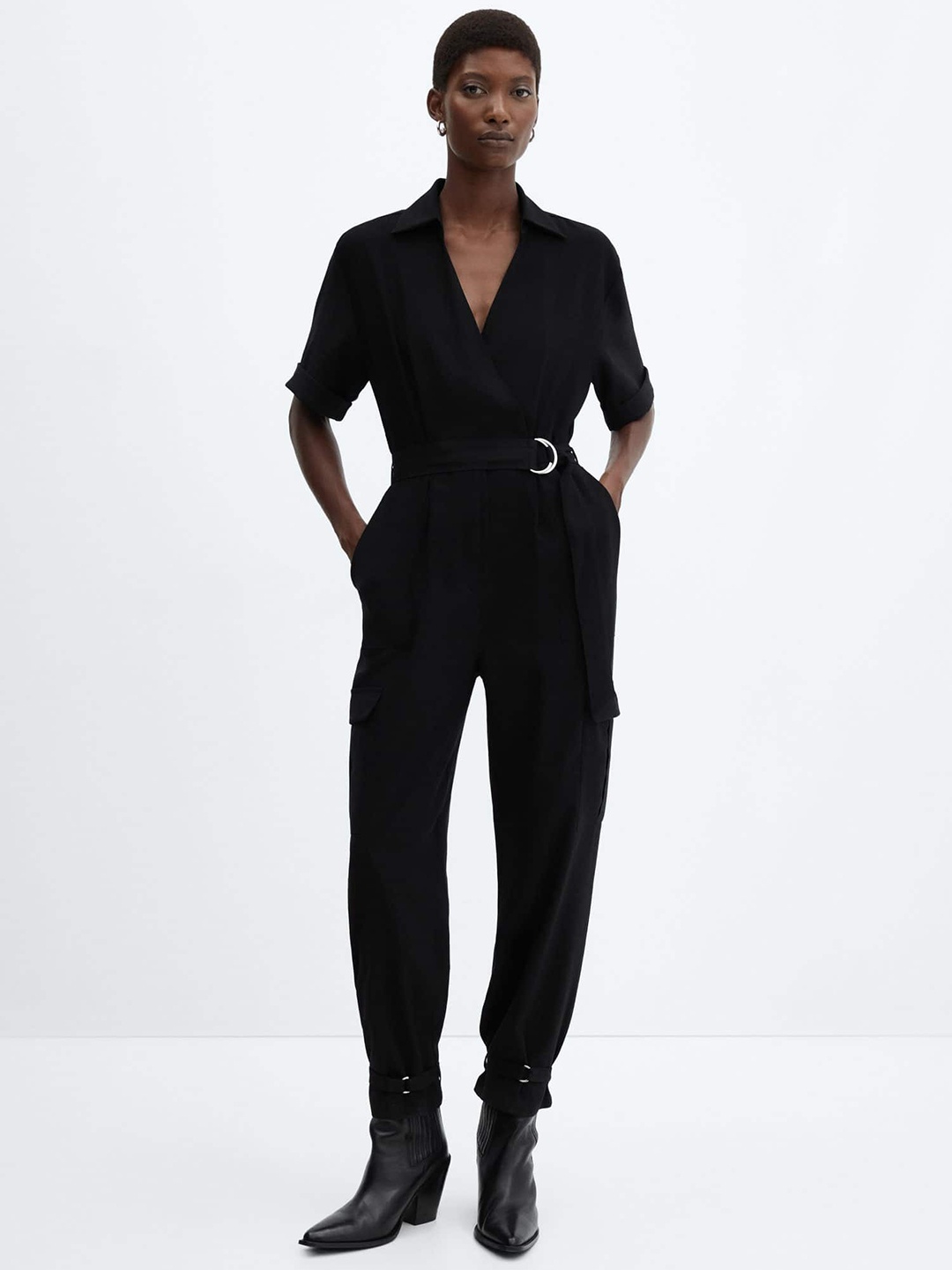 

MANGO Cargo Jumpsuit with Belt, Black