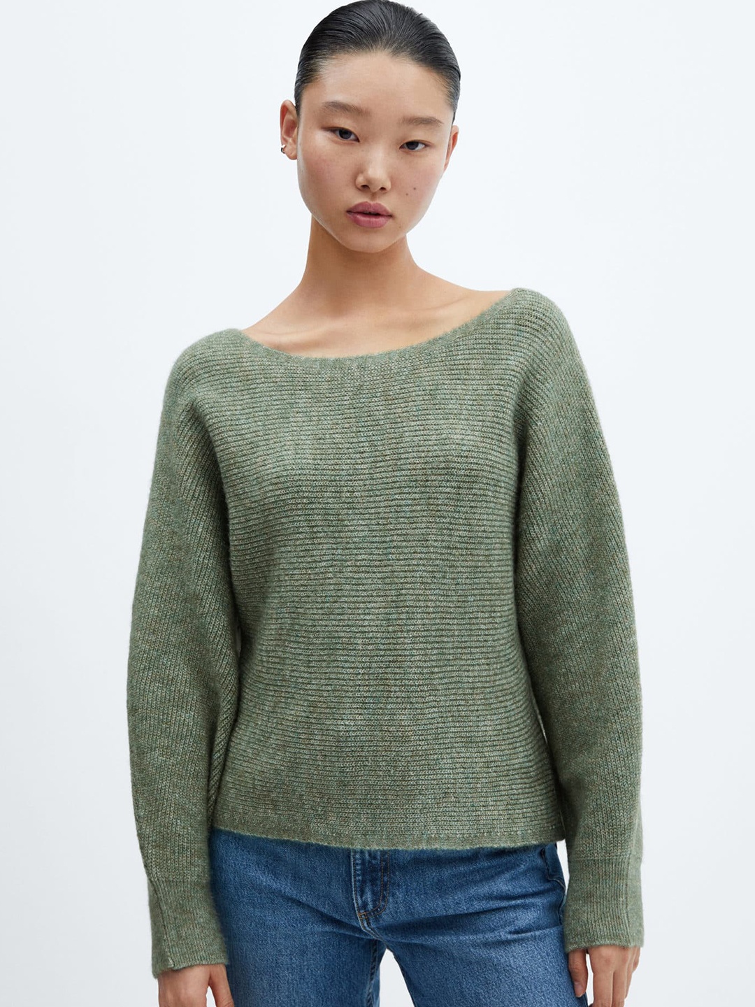 

MANGO Oversize Self Design Pullover, Green
