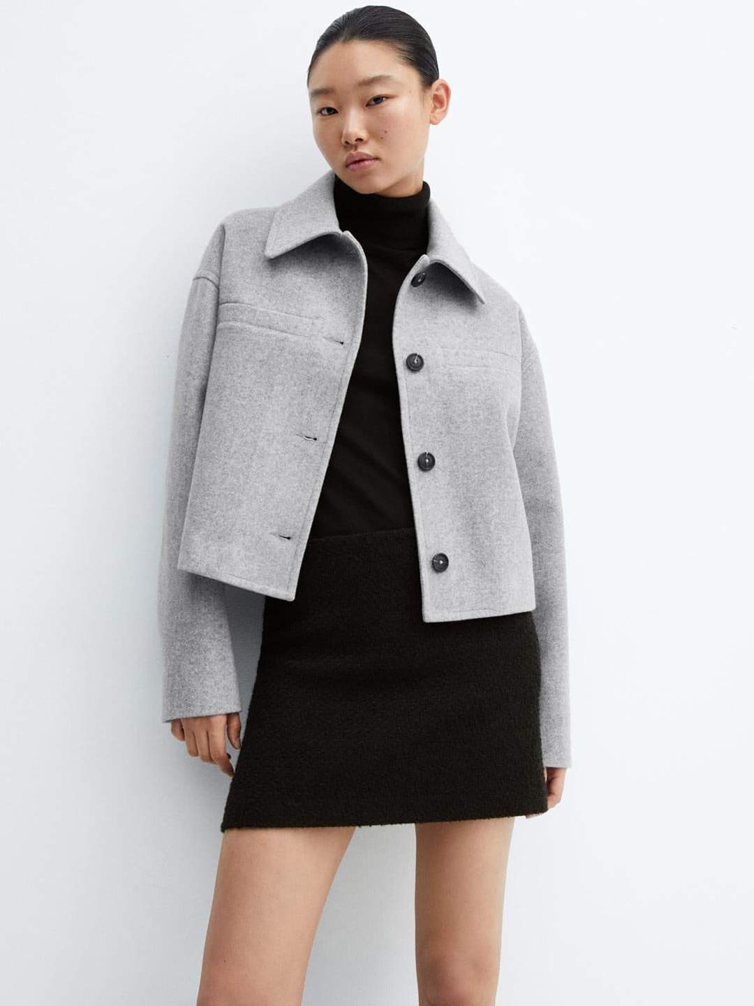 

MANGO Spread Collar Tailored Jacket, Grey melange