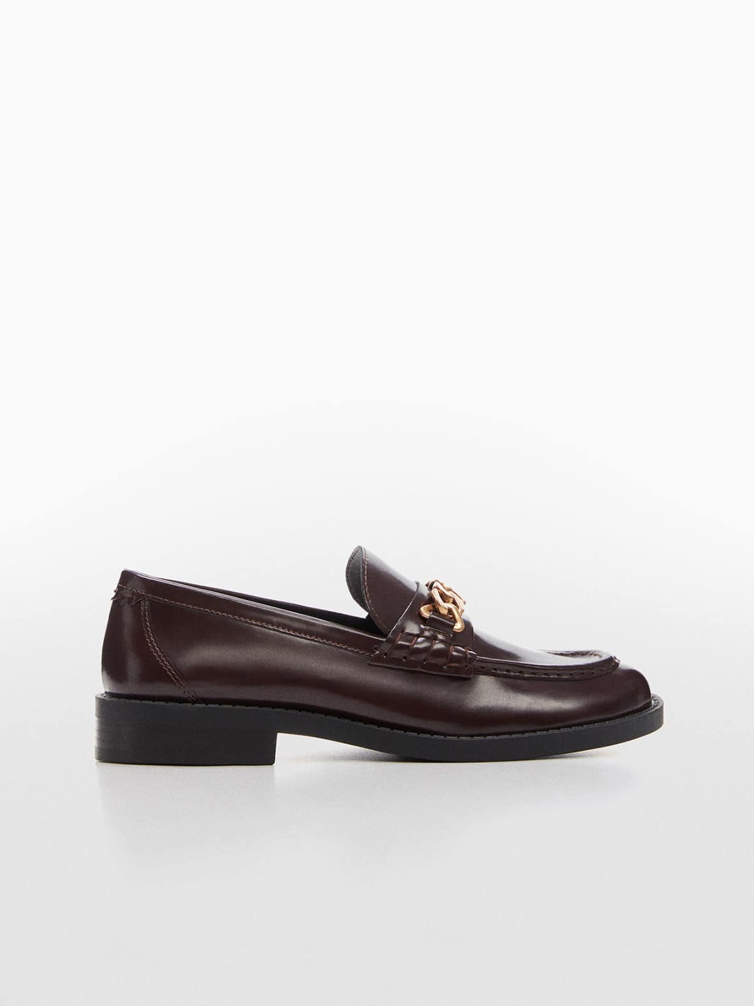 

MANGO Women Chain Detail Round-Toe Loafers, Burgundy