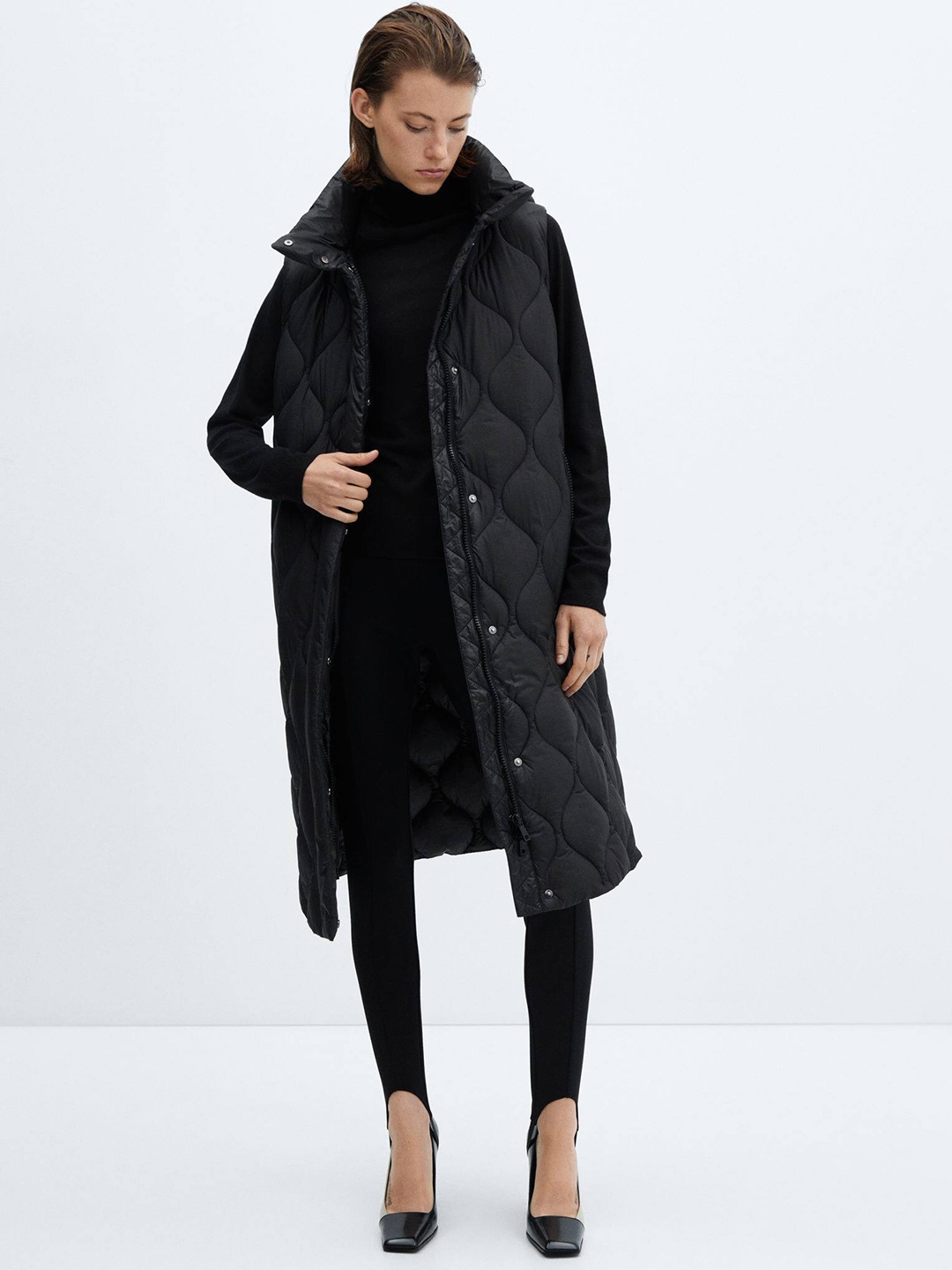 

MANGO Water Repellent Longline Quilted Jacket, Black