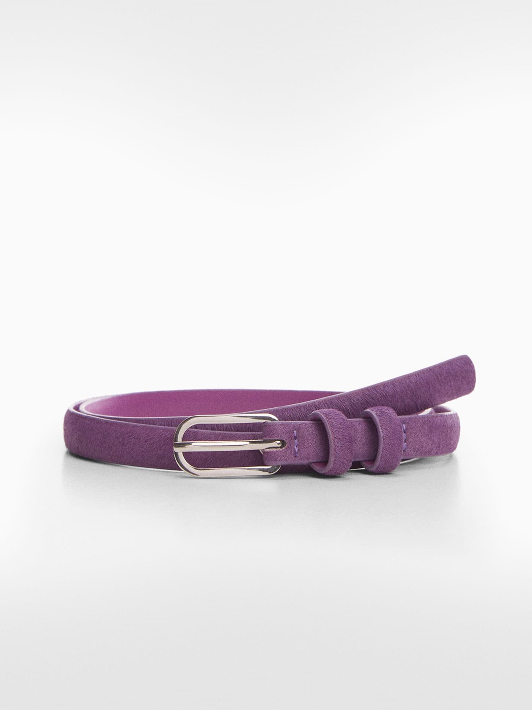 

MANGO Women Leather Slim Belt, Purple