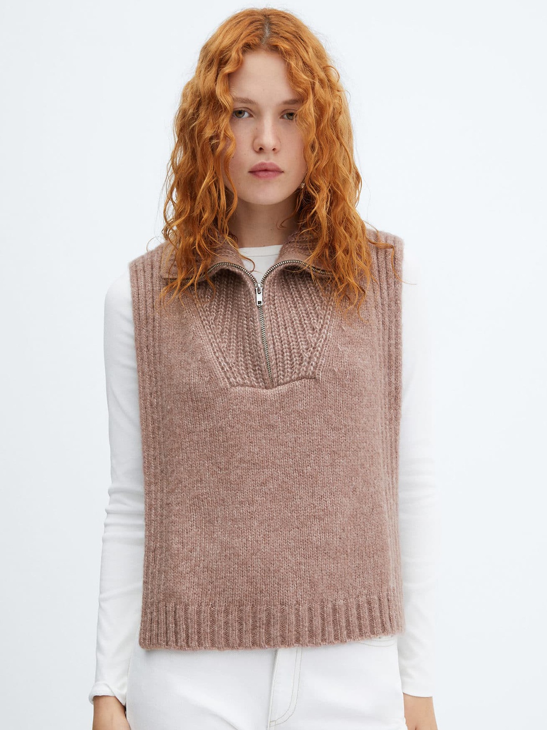 

MANGO Mock Collar Sweater Vest, Brown