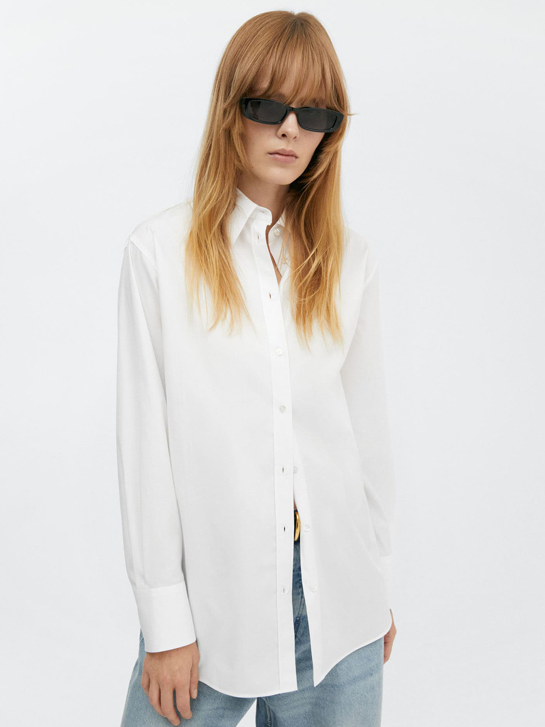 

MANGO Oversized Pure Cotton Longline Shirt, White