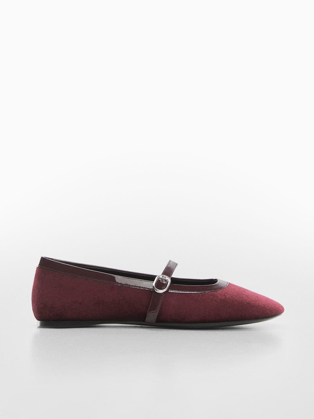 

MANGO Women Buckle Detail Mary Jane Ballerinas with Velvet Finish, Burgundy