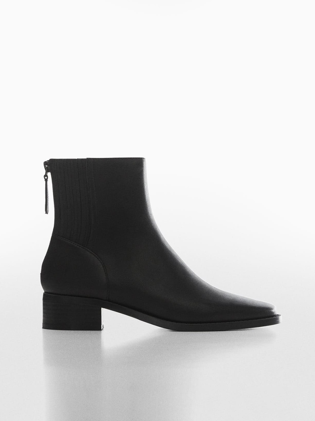 

MANGO Women Round-Toe Mid-Top Leather Block Heel Boots, Black