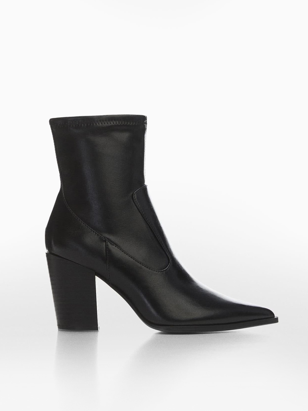 

MANGO Women Pointed-Toe Mid-Top Block Heel Boots, Black