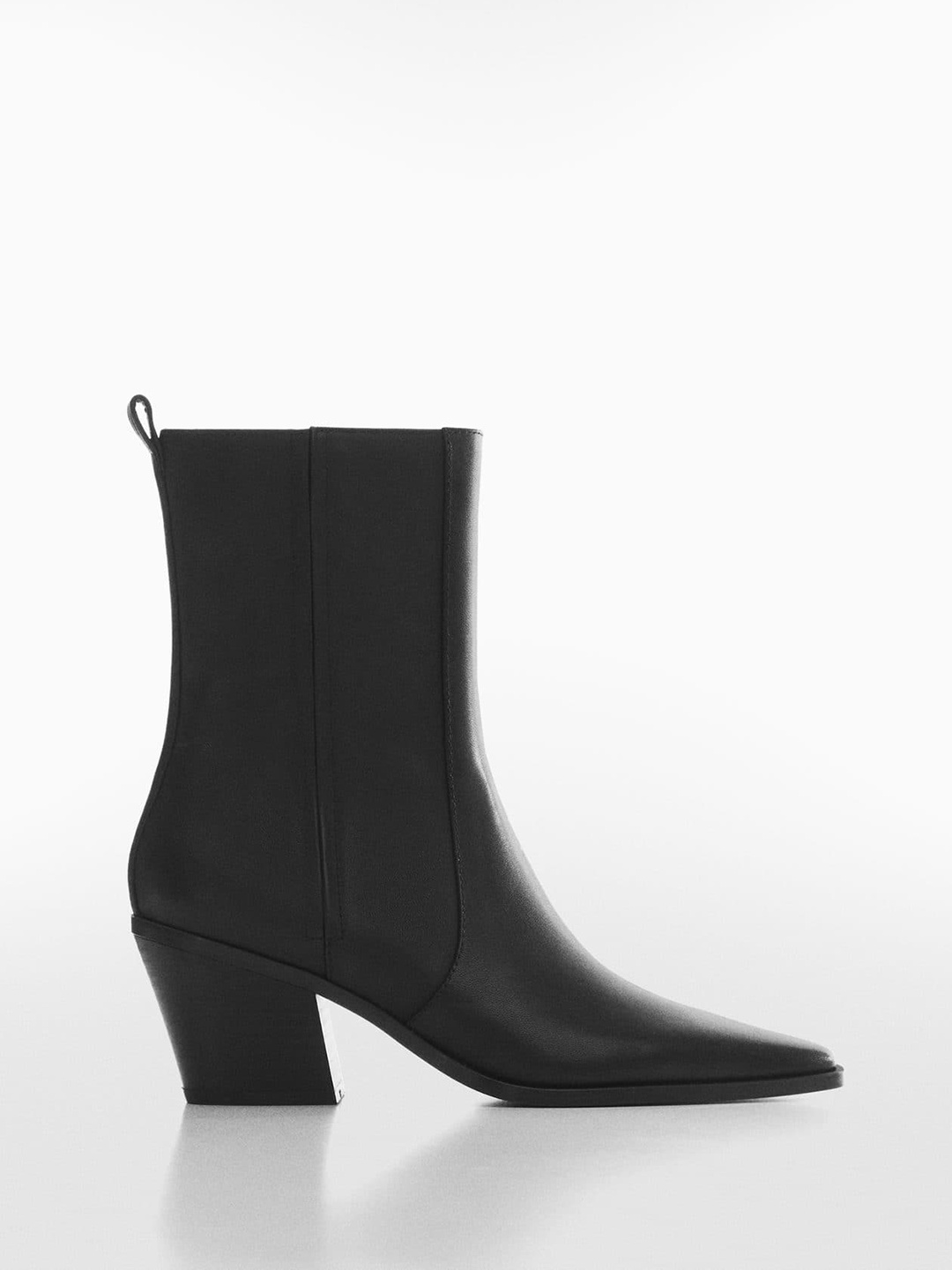 

MANGO Women Square-Toe Mid-Top Leather Block Heel Boots, Black