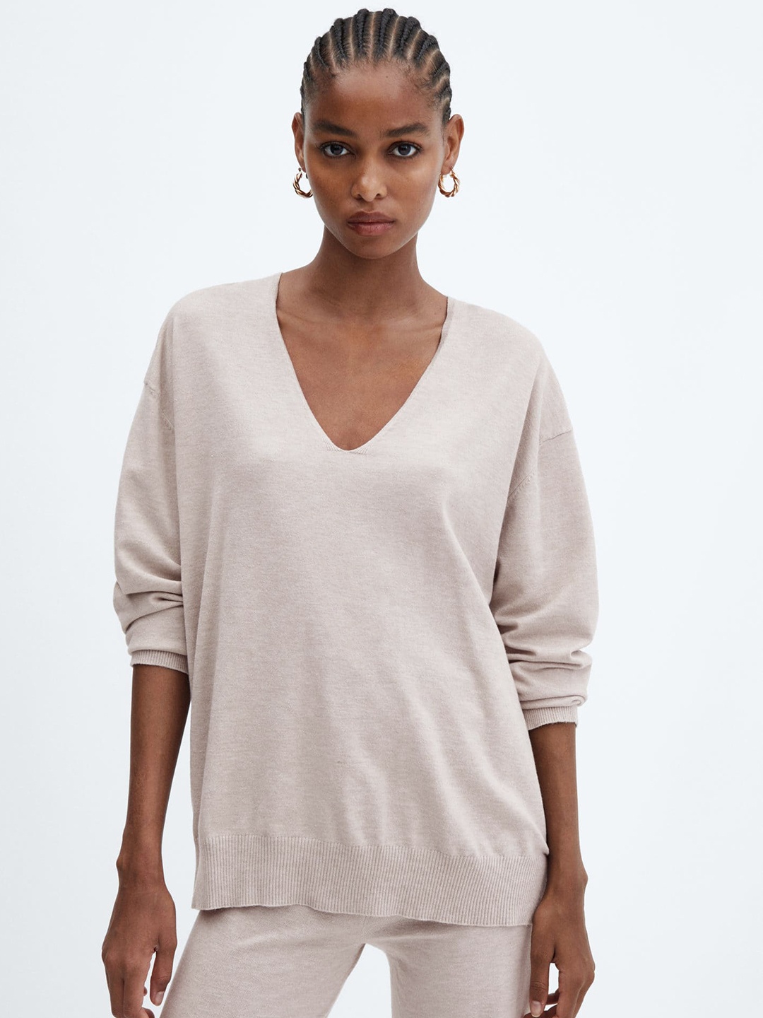 

MANGO Fine-Knit V-Neck Pullover, Grey