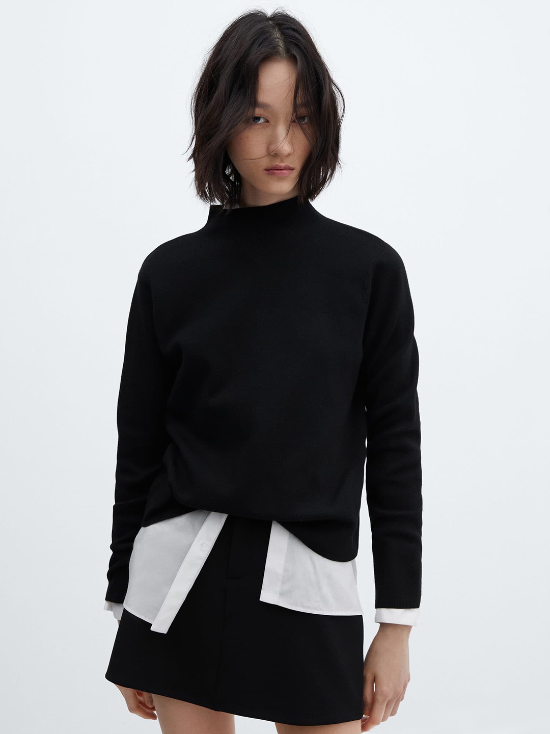 

MANGO High Neck Pullover, Black